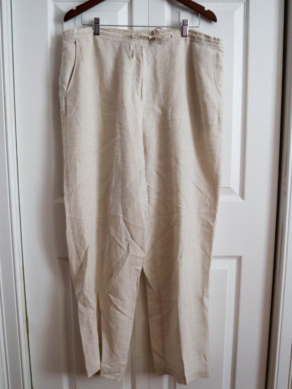 Lane Bryant 100% Linen Wide Leg Drawstring Pants Sz 14/16 32" Inseam Pockets